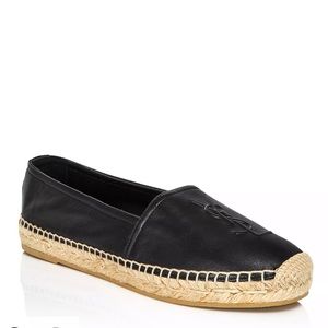 YSL Black Leather Espadrille Flats